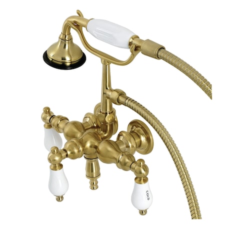 Kingston Brass AE21T7 3-3/8 Inch Wall Mount Tub Faucet with Hand Shower, Brushed Brass AE21T7